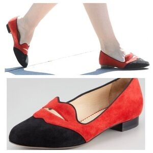 Charlotte Olympia Bisoux Suede Lip-Detail Smoking Slipper size 35